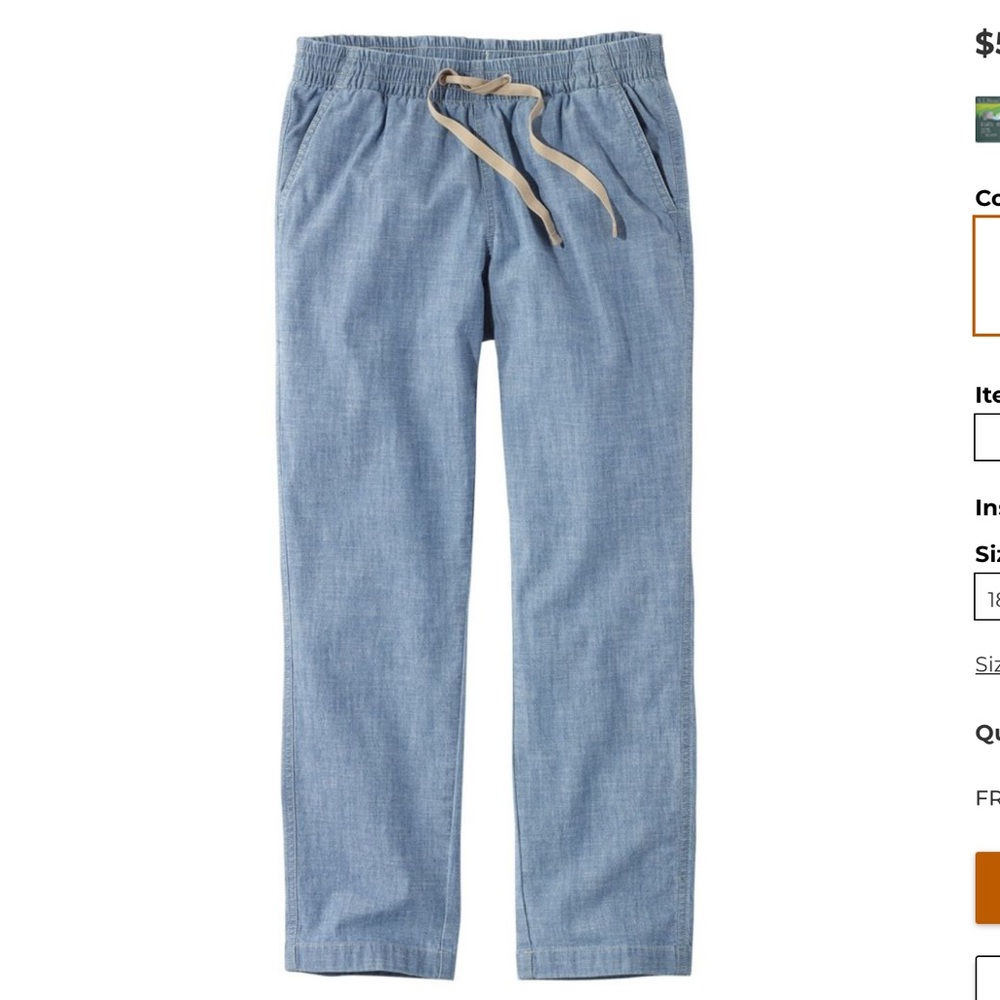 L.L. Bean Women's Lakewashed Pull-On Chinos, Mid-Rise Chambray Ankle Pants 22W